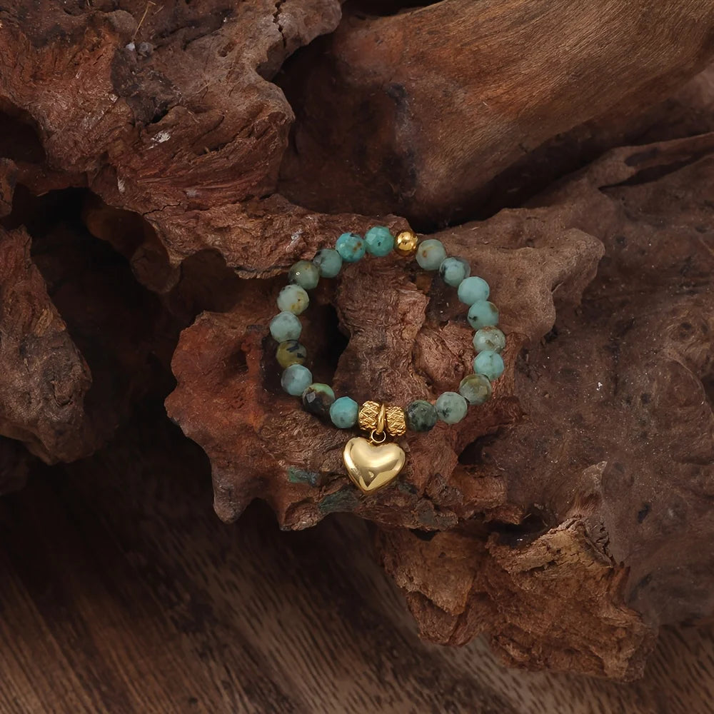Bague Perlée Extensible en Pierres Naturelles – Cœur, Trèfle, Améthyste, Labradorite…