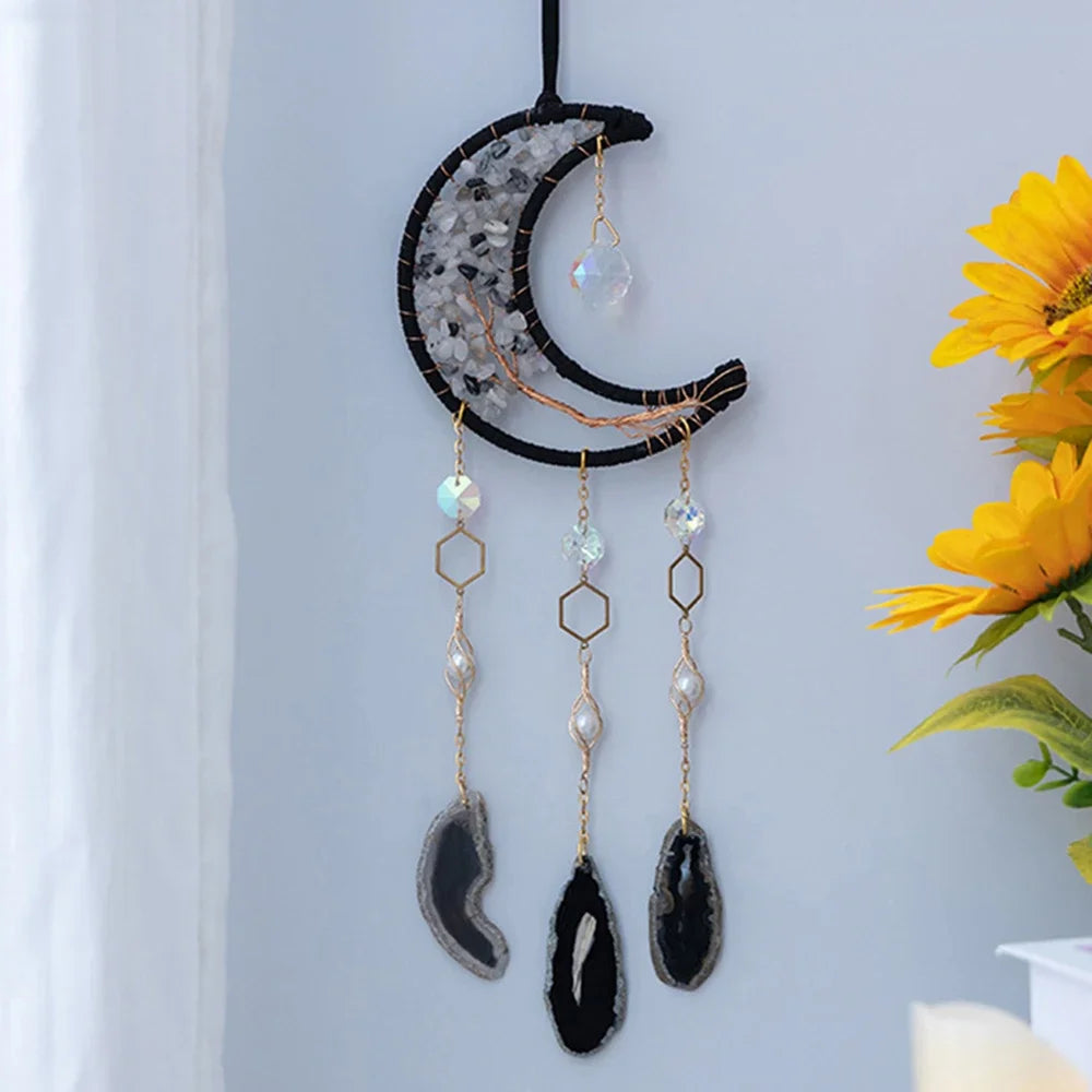 Attrape-Rêves en Pierres Naturelles et Tranches d'Agate – Lune ou Arbre de Vie, 29 Modèles, Décoration Murale