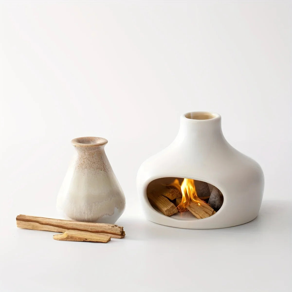 Brûleur à Palo Santo et Sauge en Céramique à Cheminée – Blanc ou Noir, Décoration Zen