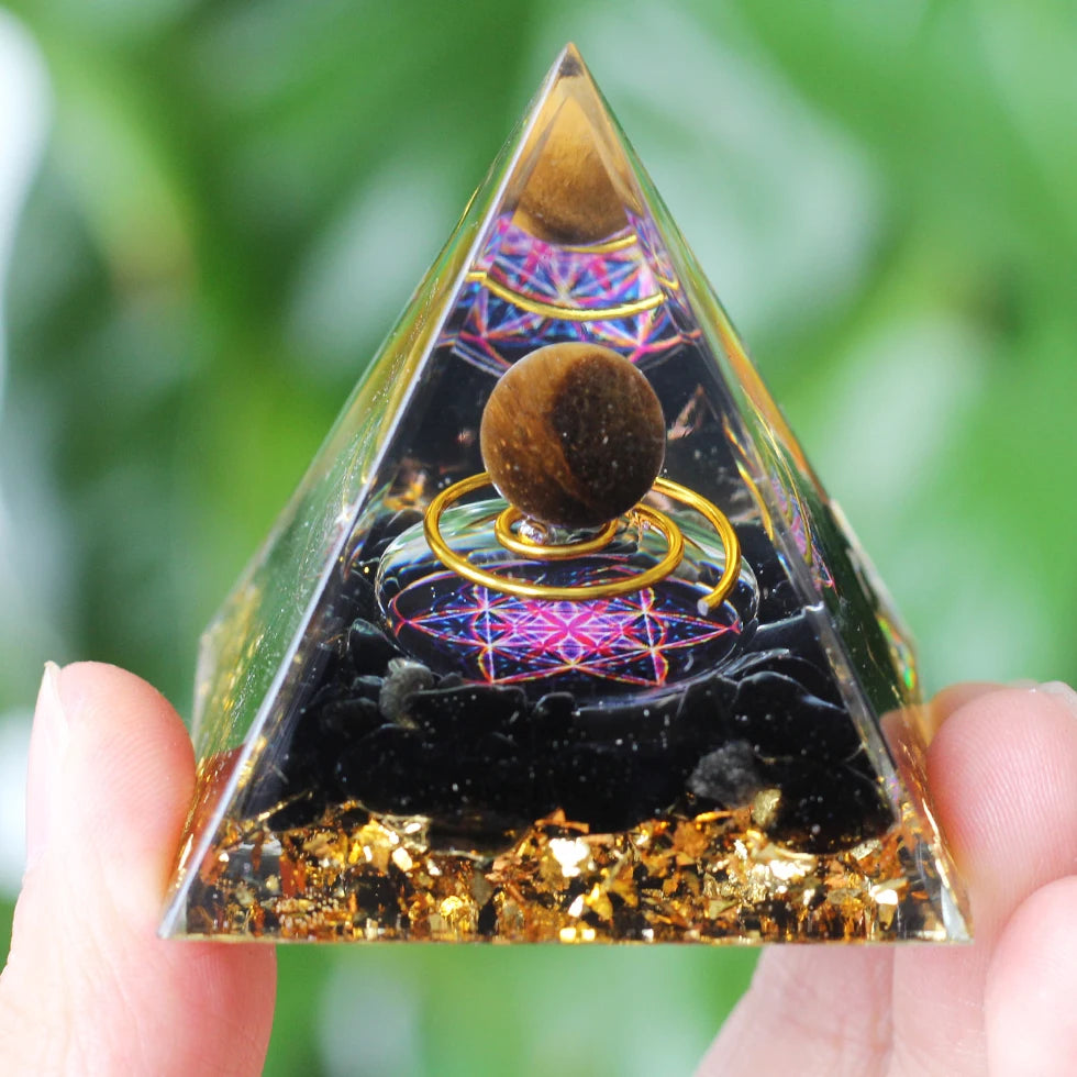 Pyramide d'Orgonite à Sphère d'Améthyste – 5 cm, Arbre de Vie, Chakras, 35 Modèles