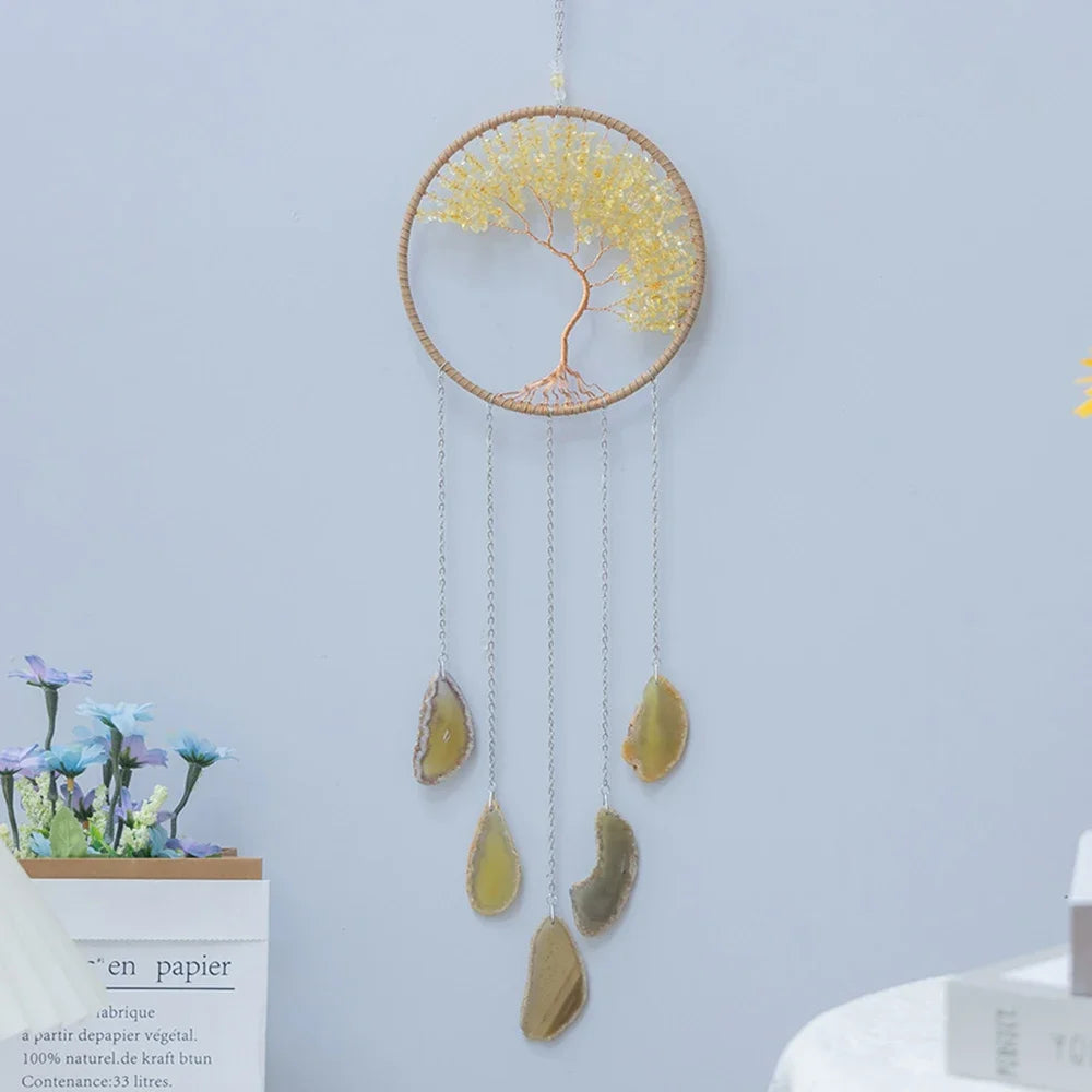 Attrape-Rêves en Pierres Naturelles et Tranches d'Agate – Lune ou Arbre de Vie, 29 Modèles, Décoration Murale