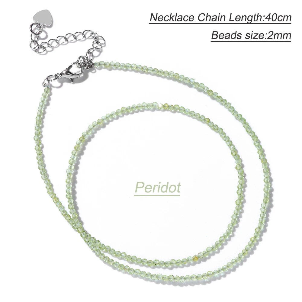Collier Perles Facettées 2 mm en Pierre Naturelle – Ras du Cou Ultra-Fin, 14 Pierres, 40 cm
