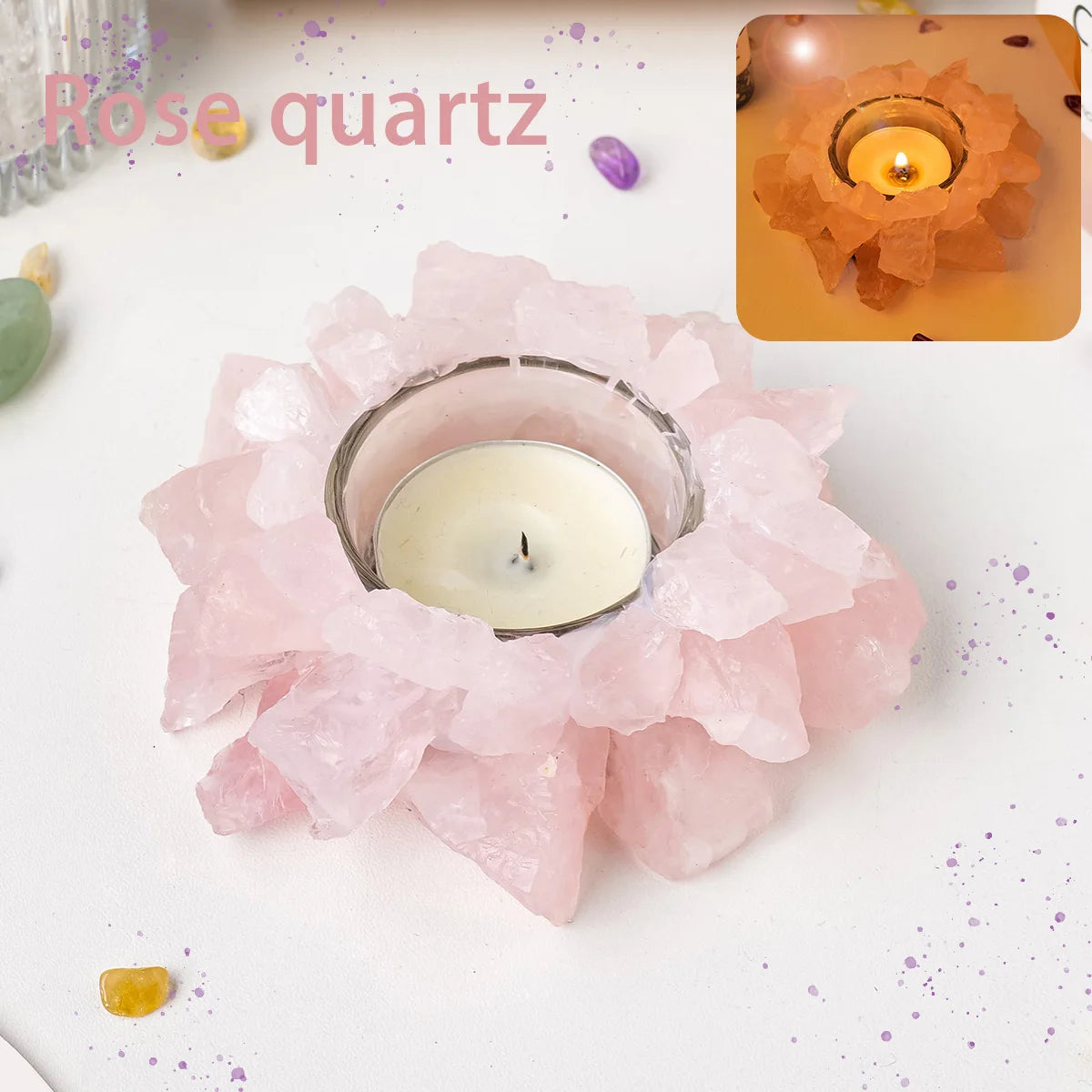 Bougeoir en Pierre Brute Naturelle – Photophore Cristal, Améthyste, Quartz Rose, Pierre de Soleil…