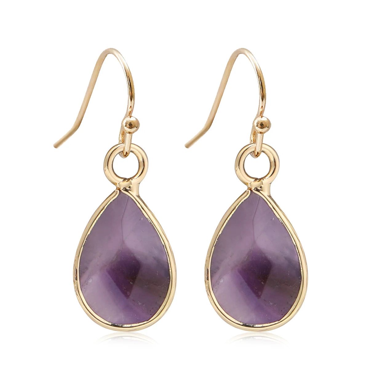Boucles d'Oreilles Gouttes en Pierre Naturelle – Labradorite, Améthyste, Amazonite…, Doré ou Argenté
