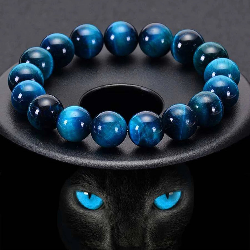 Bracelet Œil de Faucon (Œil de Tigre Bleu) – Perles 6, 8 ou 10 mm, Homme et Femme