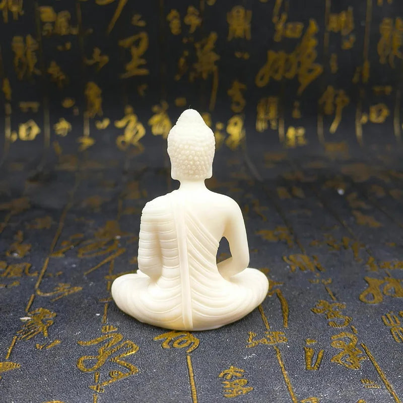 Statue Bouddha Shakyamuni en Méditation – Résine Blanche Façon Porcelaine, 6,5 cm