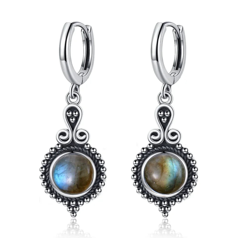 Boucles d'Oreilles Vintage en Argent 925 et Pierre Naturelle – Cyanite, Pierre de Lune, Labradorite… 10 Modèles