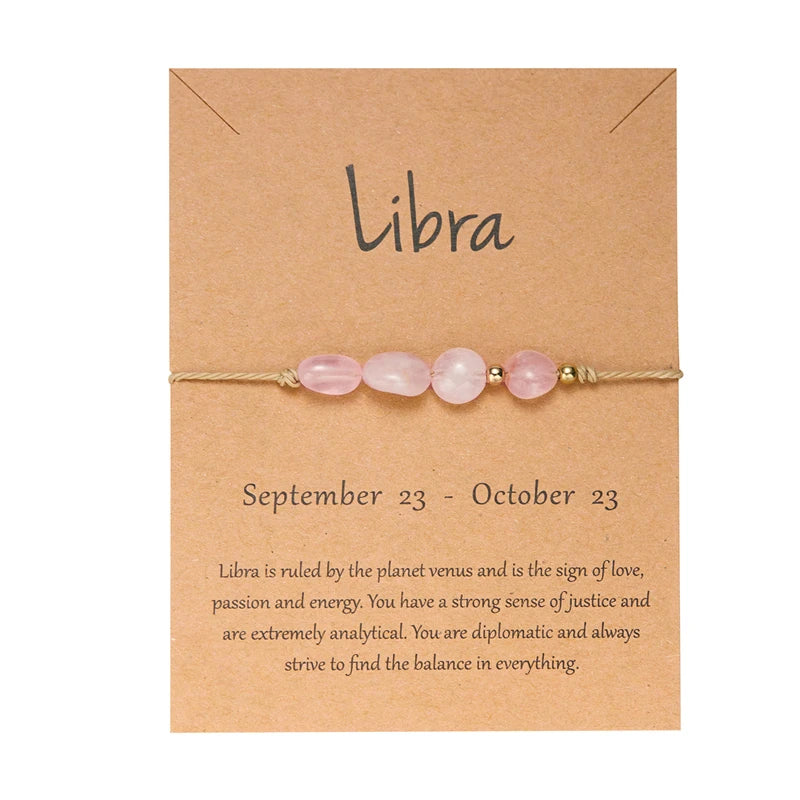 Bracelet Signe du Zodiaque en Pierres Naturelles – Cordon Réglable sur Carte Astro, 12 Signes