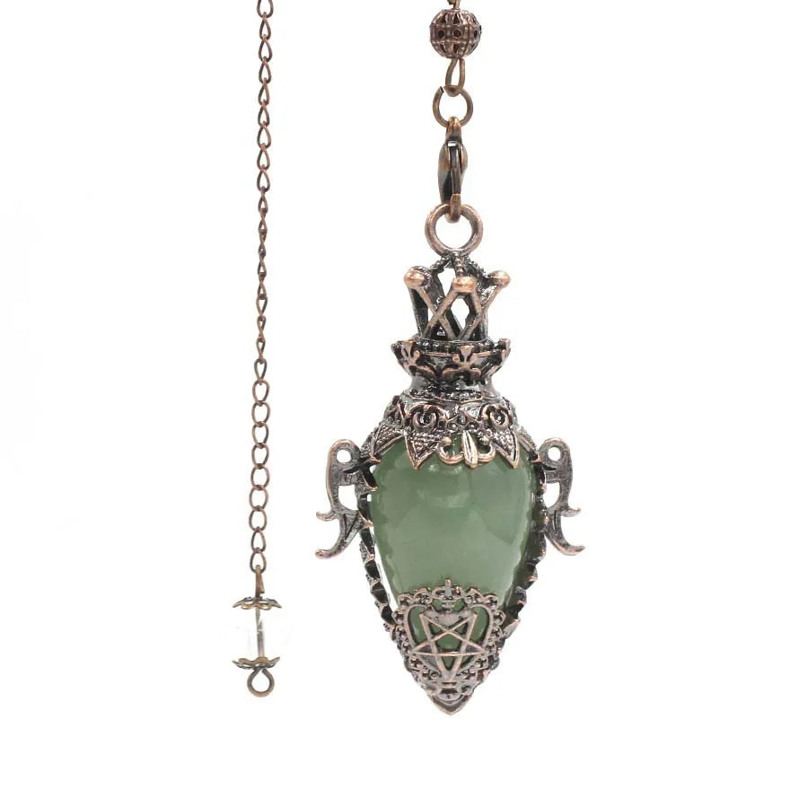 Grand Pendule Vintage en Pierre Naturelle – Cœur Serti Monture Cuivrée, Obsidienne, Améthyste, Labradorite…