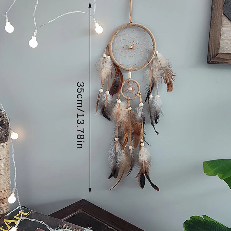 Attrape-Rêves Indien aux Plumes Brunes – Décoration Murale Naturelle, 7 Modèles