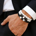Lot de 3 Bracelets Homme en Pierres Naturelles – Œil de Tigre, Pierre de Lave et Onyx Mat