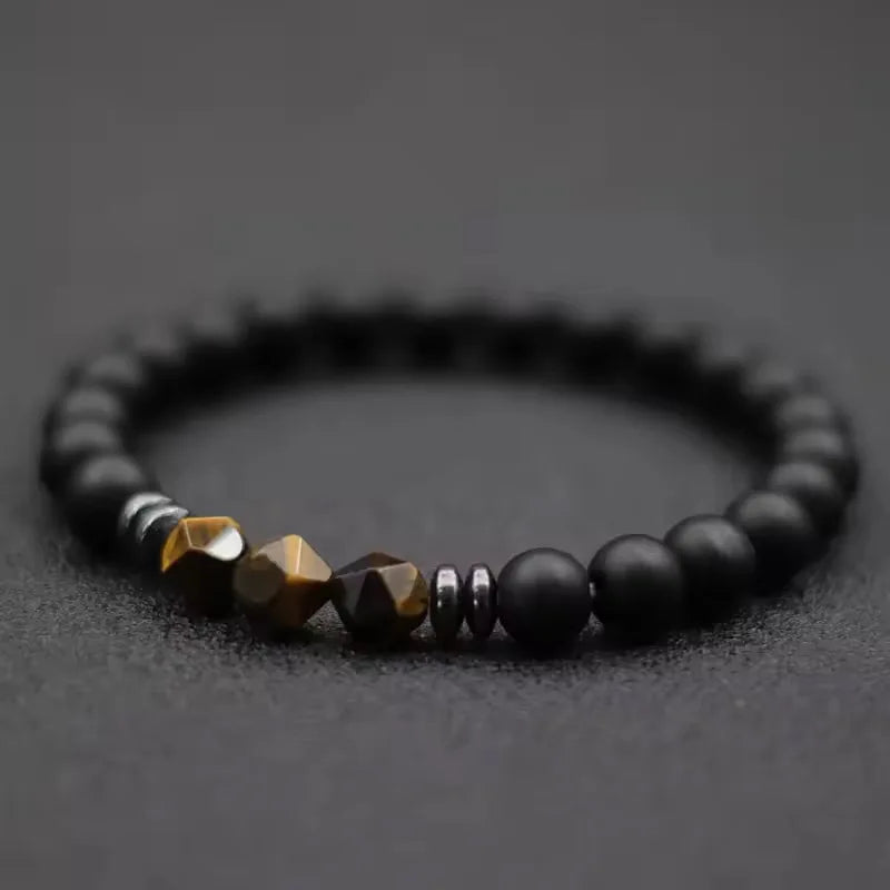 Bracelet Homme Onyx Noir et Pierres Irrégulières – Œil de Tigre ou Sodalite