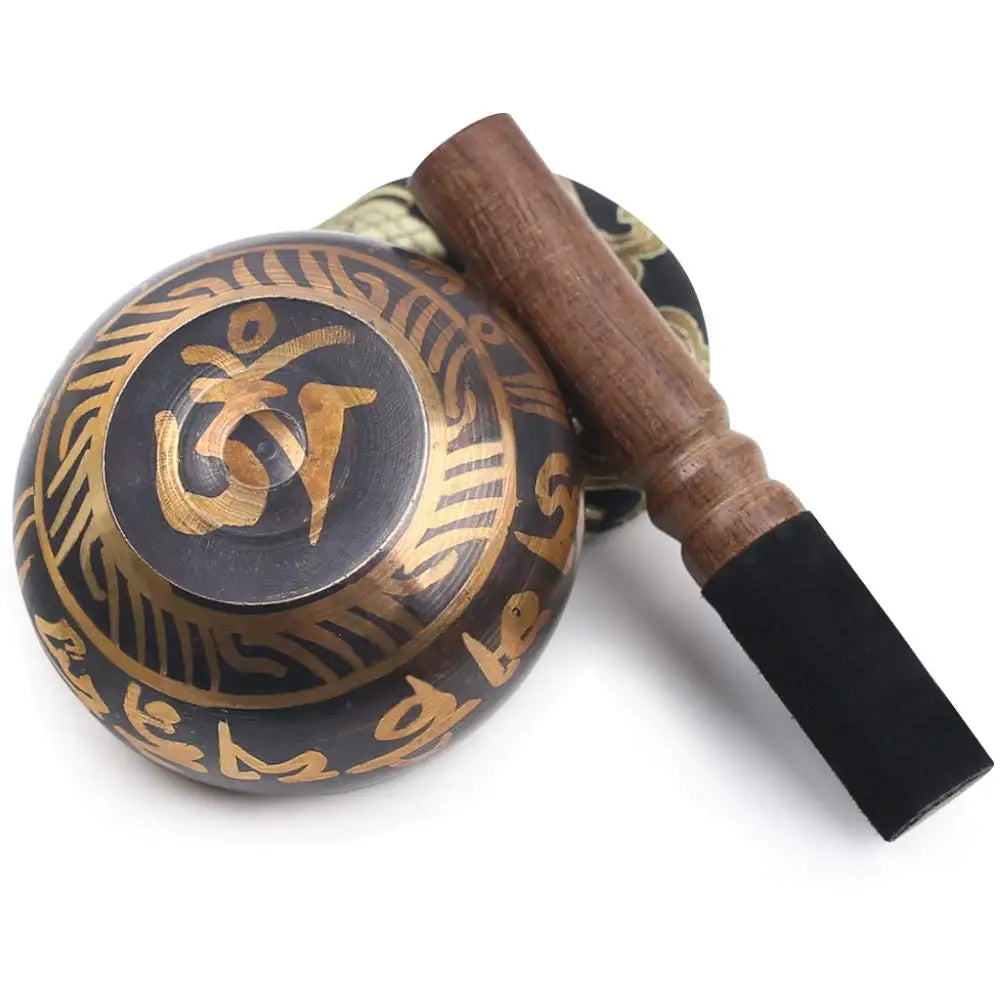 Bol Chantant Tibétain Gravé Lotus 8 cm – Coffret avec Coussin et Maillet
