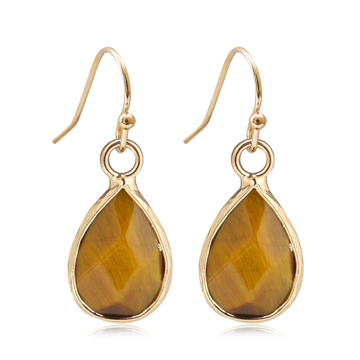 Boucles d'Oreilles Gouttes en Pierre Naturelle – Labradorite, Améthyste, Amazonite…, Doré ou Argenté