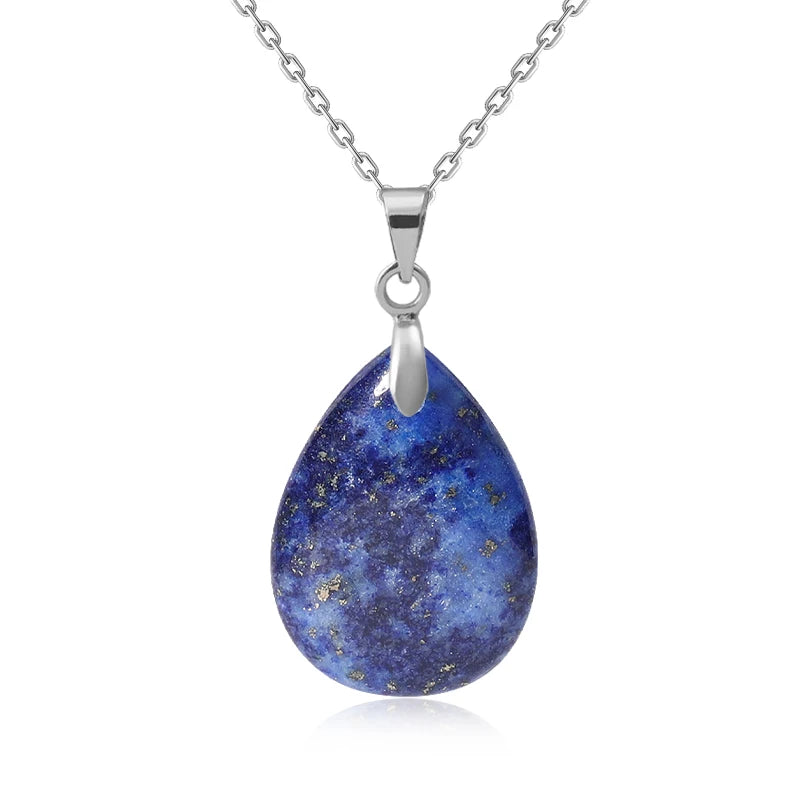 Collier Pendentif Goutte en Pierre Naturelle au Choix – Monture Dorée ou Argentée, avec Chaîne