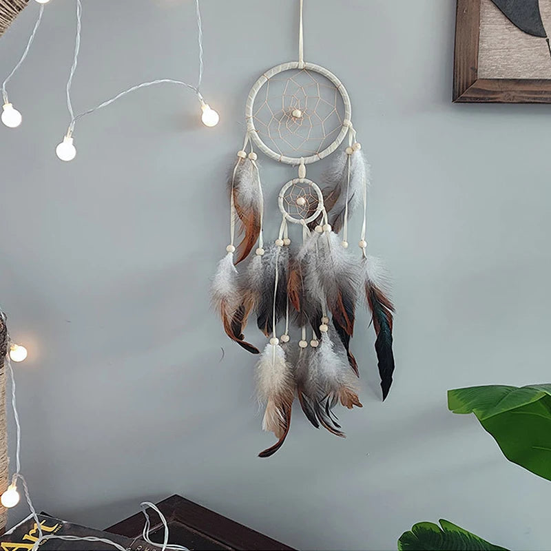 Attrape-Rêves Indien aux Plumes Brunes – Décoration Murale Naturelle, 7 Modèles