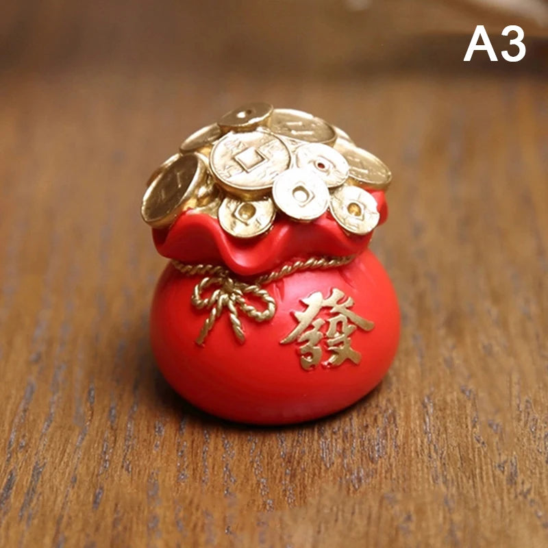 Sac de Fortune Feng Shui en Résine – Porte-Bonheur Rouge et Or du Nouvel An Chinois, 5 Modèles