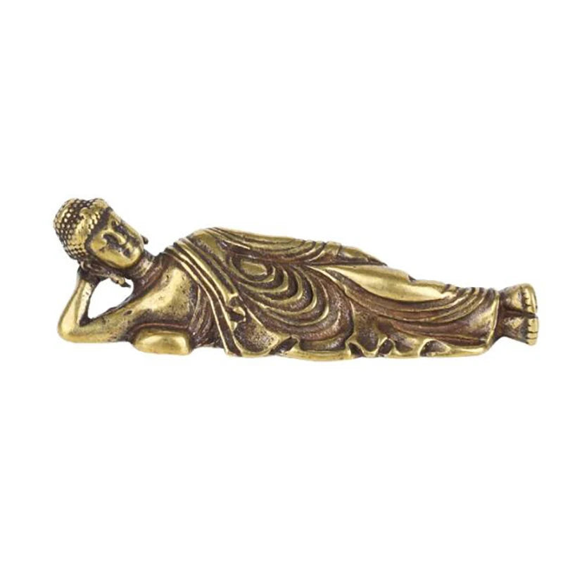 Bouddha Couché Miniature en Laiton Doré – Figurine Porte-Bonheur 4,8 cm, Style Rétro