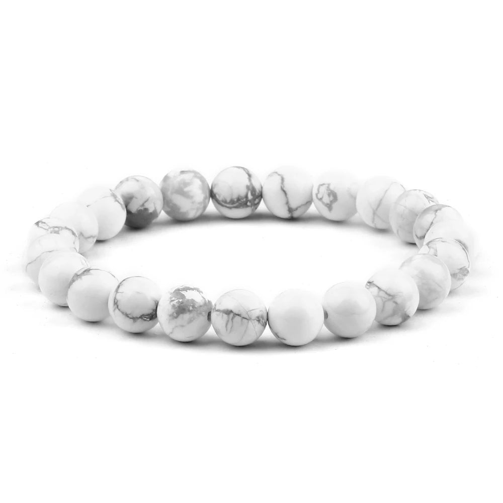 Bracelet Howlite Blanche Naturelle – Perles 6, 8 ou 10 mm, 17 à 21 cm, Femme et Homme