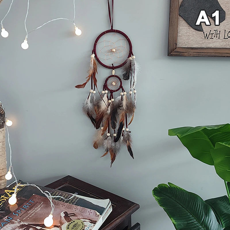 Attrape-Rêves Indien aux Plumes Brunes – Décoration Murale Naturelle, 7 Modèles