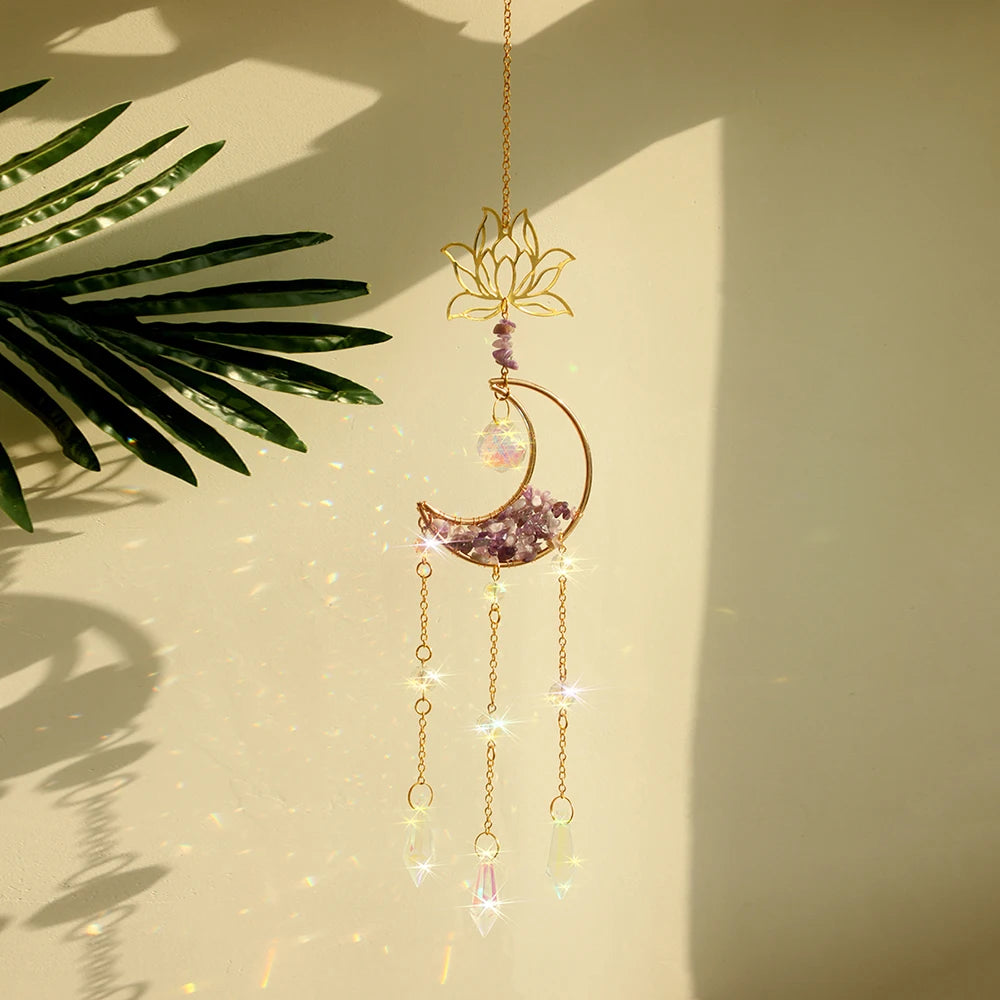 Attrape-Soleil Lune en Cristal – Suspension Arc-en-Ciel avec Éclats de Pierres et Prismes, 17 Modèles