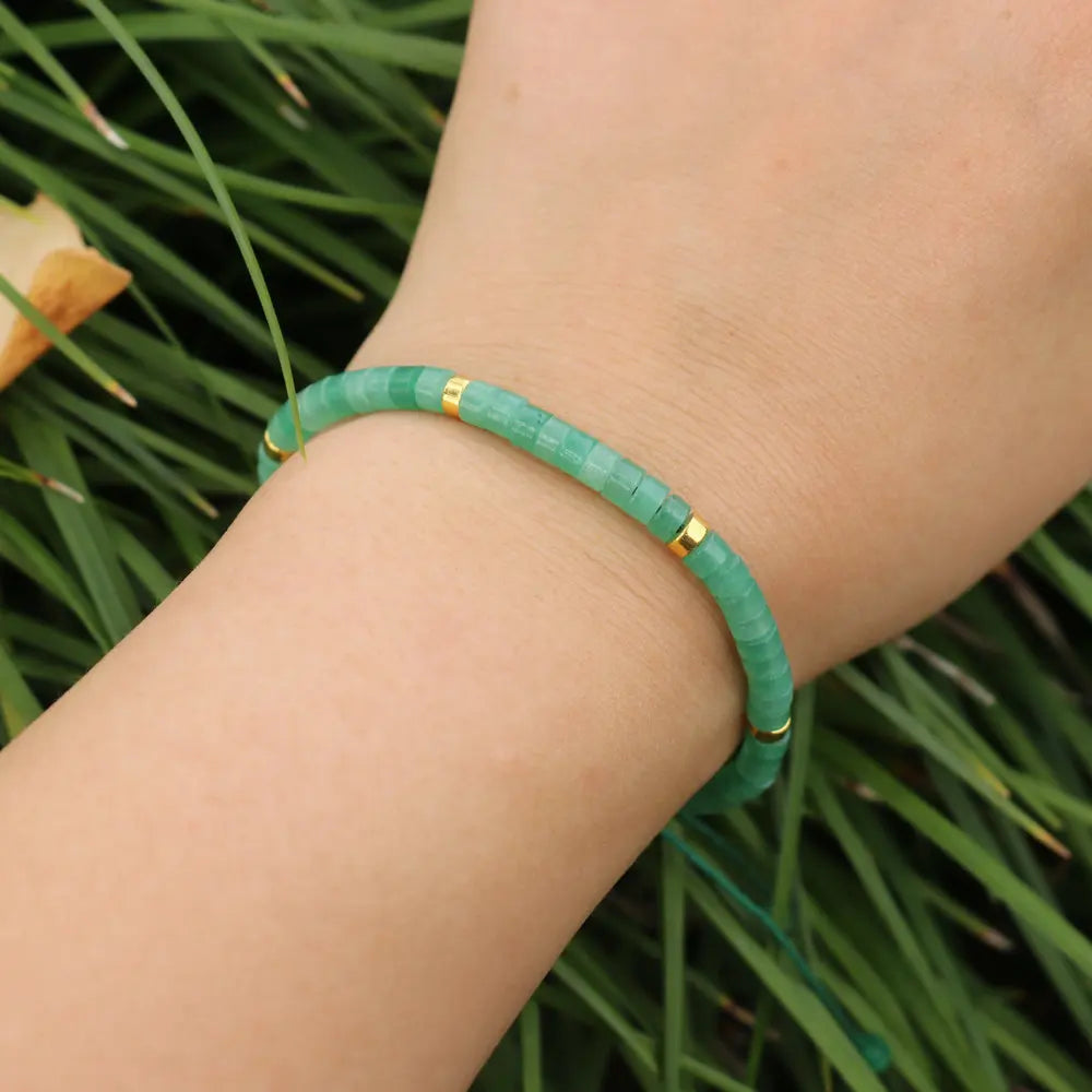 Bracelet Aventurine Verte – Perles Naturelles, Réglable, Minimaliste, Porte-Bonheur