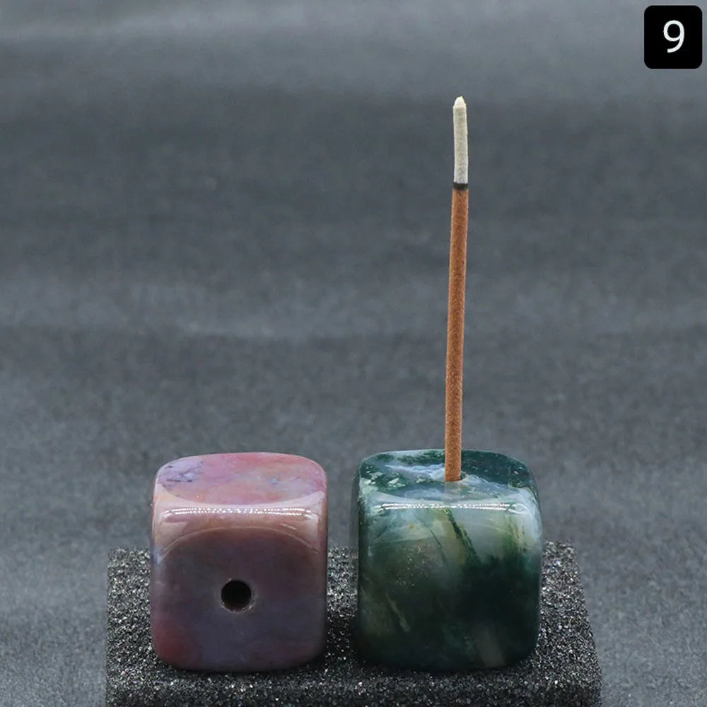 Porte-Encens Cube en Pierre Naturelle 2 cm – Quartz Rose, Améthyste, Œil de Tigre, Labradorite…