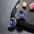 Clous d'Oreilles Ovales 8 x 10 mm en Pierre Naturelle – Labradorite, Cyanite ou Améthyste, Plaqué Argent