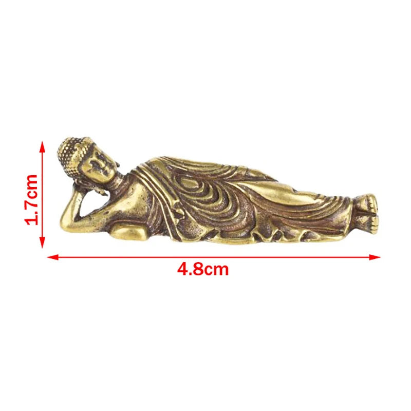 Bouddha Couché Miniature en Laiton Doré – Figurine Porte-Bonheur 4,8 cm, Style Rétro