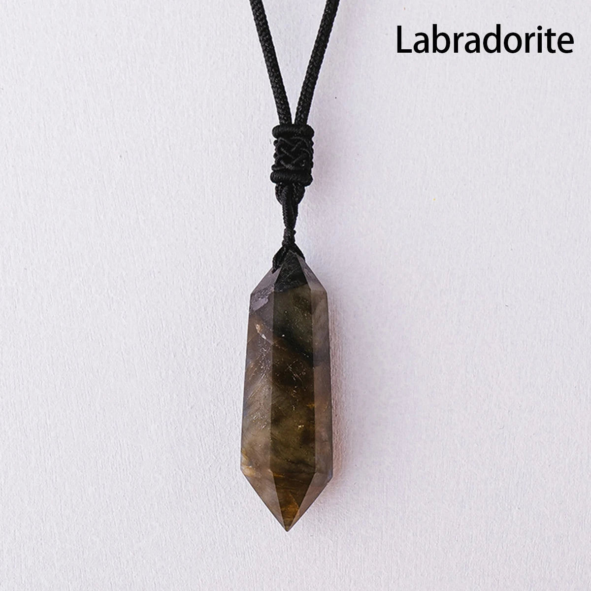 Collier Pendentif Double Pointe en Cristal Naturel – Quartz, Améthyste, Labradorite…, Cordon Réglable