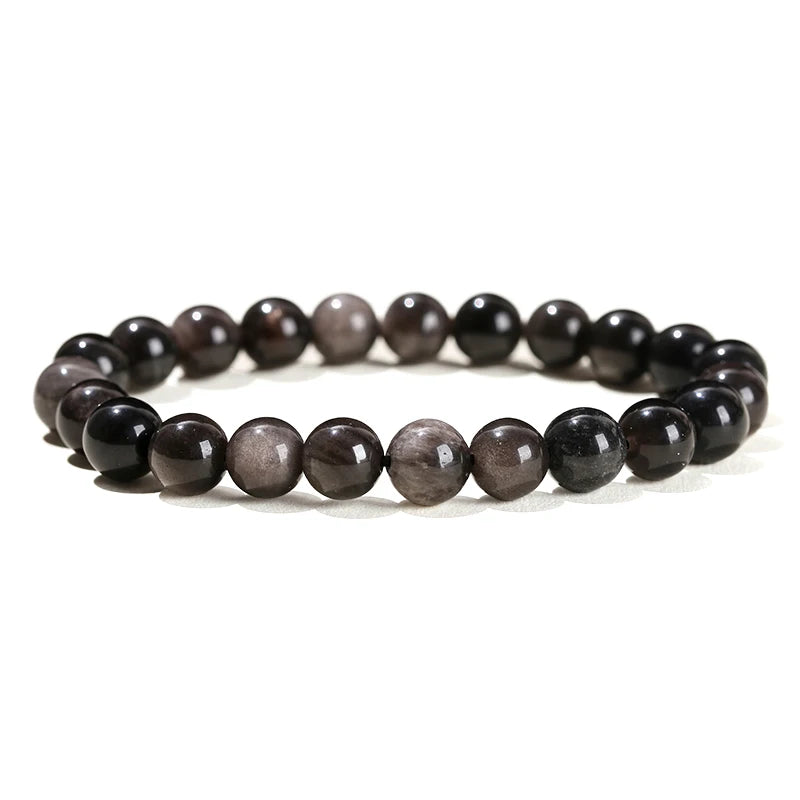 Bracelet Obsidienne Dorée, Argentée ou Arc-en-Ciel – Perles 6, 8 ou 10 mm, Homme et Femme