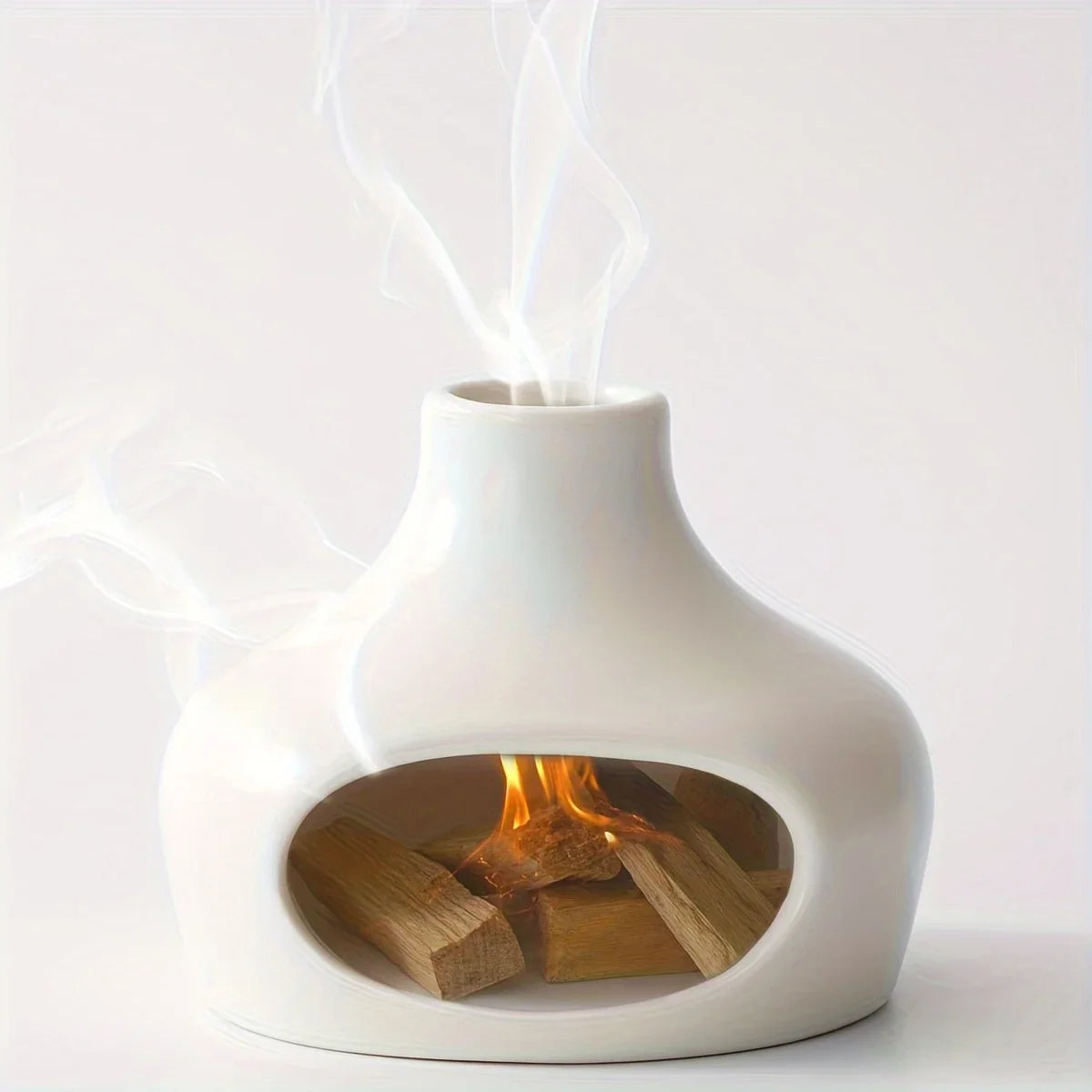 Brûleur à Palo Santo et Sauge en Céramique à Cheminée – Blanc ou Noir, Décoration Zen