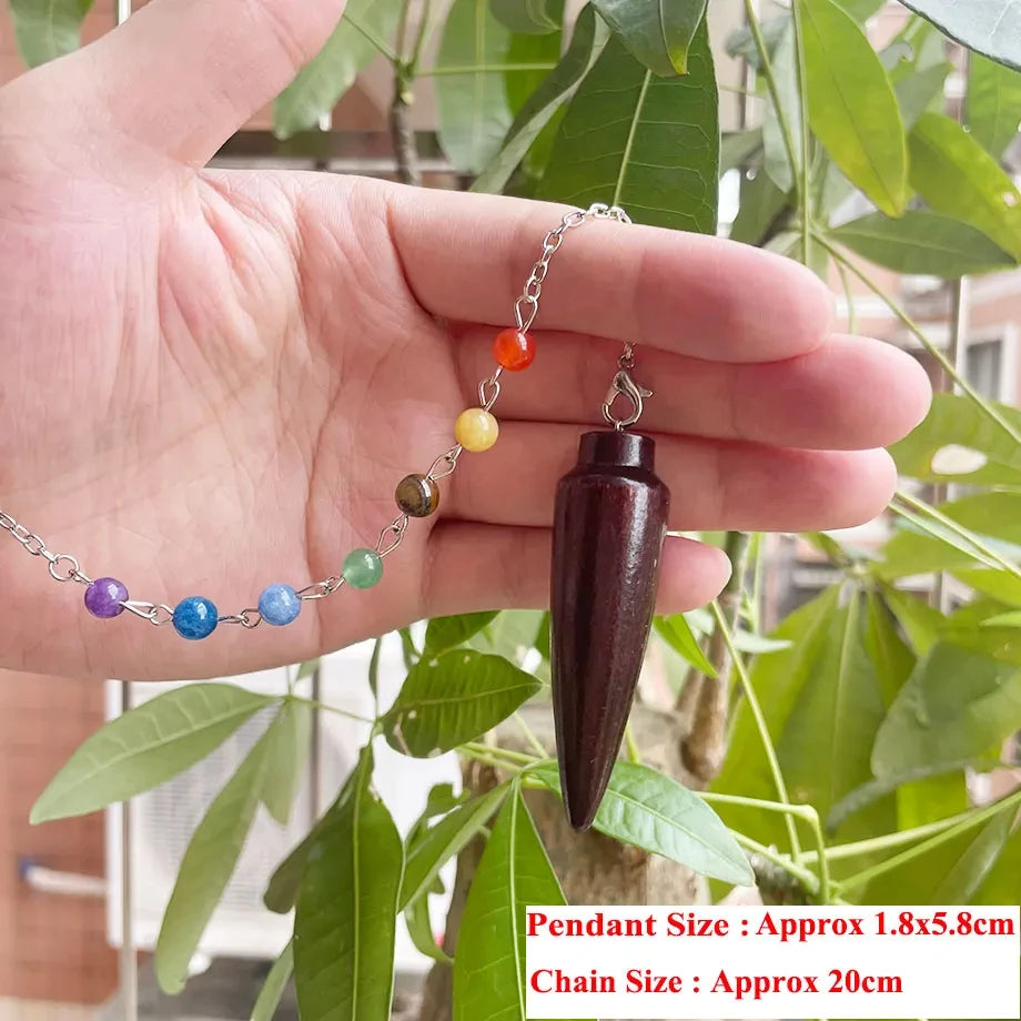 Pendule Égyptien en Bois Sombre Tourné – Pendule de Radiesthésie Karnak, Chaîne Simple ou 7 Chakras