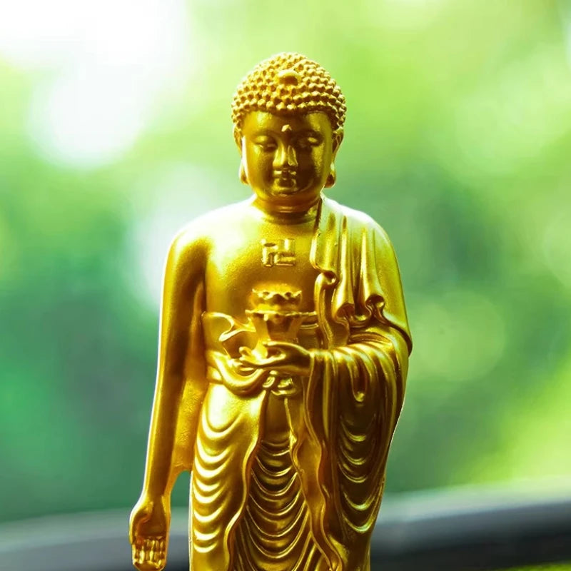 Statue Bouddha Amitabha Debout en Résine – 13 cm, Doré ou Robe Rouge, Décoration Zen ou Voiture