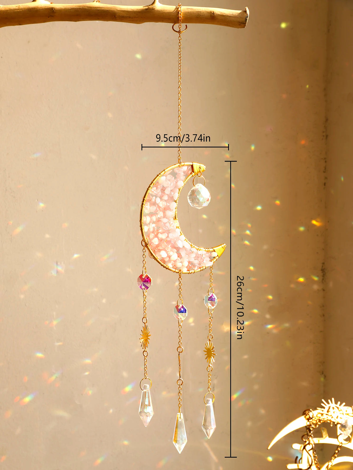 Attrape-Soleil Lune en Cristal – Suspension Arc-en-Ciel avec Éclats de Pierres et Prismes, 17 Modèles