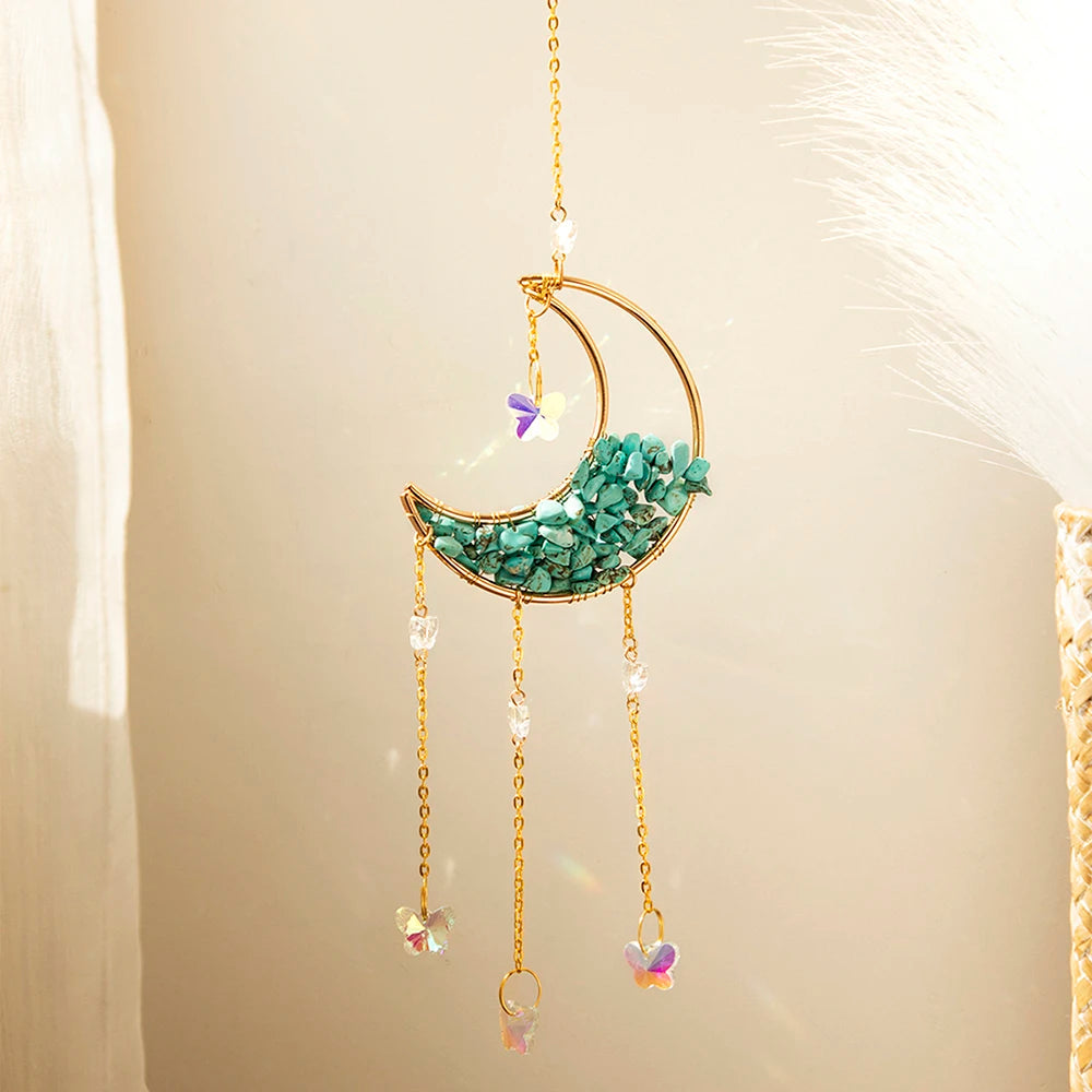 Attrape-Soleil Lune en Cristal – Suspension Arc-en-Ciel avec Éclats de Pierres et Prismes, 17 Modèles