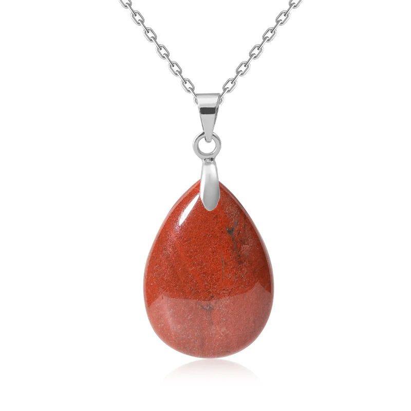 Collier Pendentif Goutte en Pierre Naturelle au Choix – Monture Dorée ou Argentée, avec Chaîne
