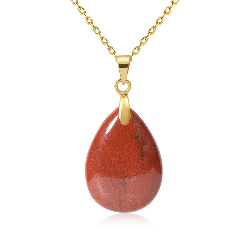 Collier Pendentif Goutte en Pierre Naturelle au Choix – Monture Dorée ou Argentée, avec Chaîne