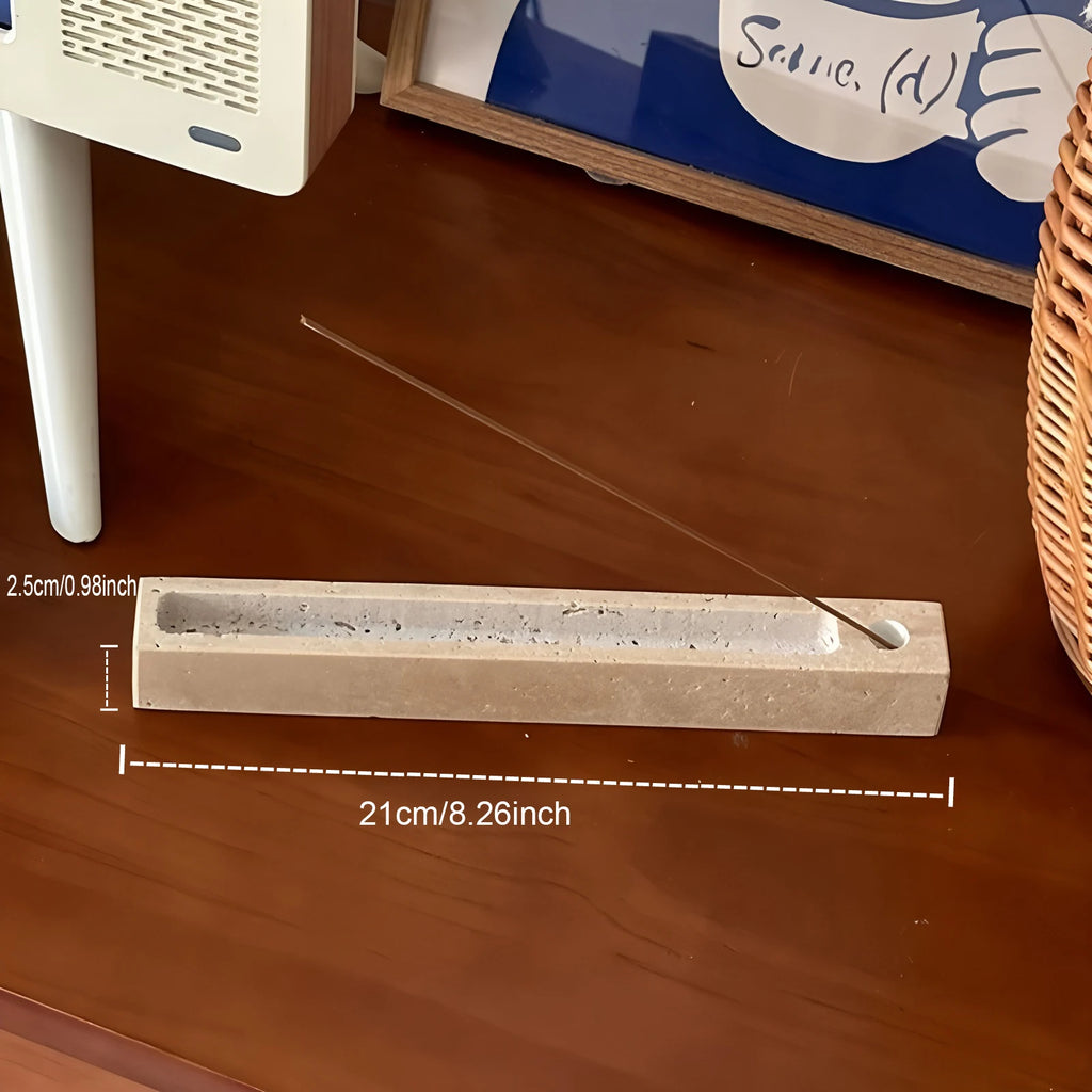 Porte-Encens en Travertin – Réglette Rectangulaire 21 cm pour Bâtonnets, Déco Minimaliste