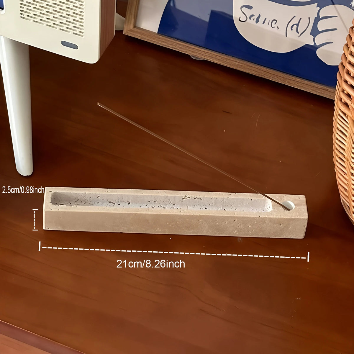 Porte-Encens en Travertin – Réglette Rectangulaire 21 cm pour Bâtonnets, Déco Minimaliste