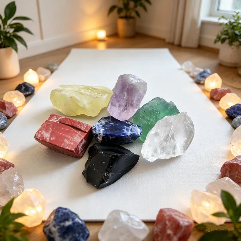 Lot de 7 Pierres Brutes des Chakras 2-3 cm – Améthyste, Citrine, Fluorite, Sodalite, Jaspe Rouge…