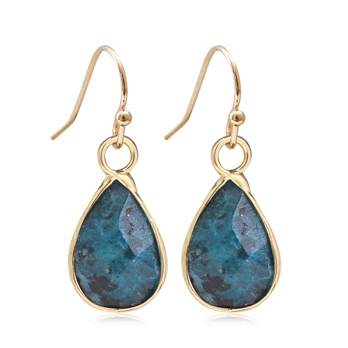 Boucles d'Oreilles Gouttes Facettées en Pierre Naturelle – Acier Doré ou Argenté, 11 Pierres
