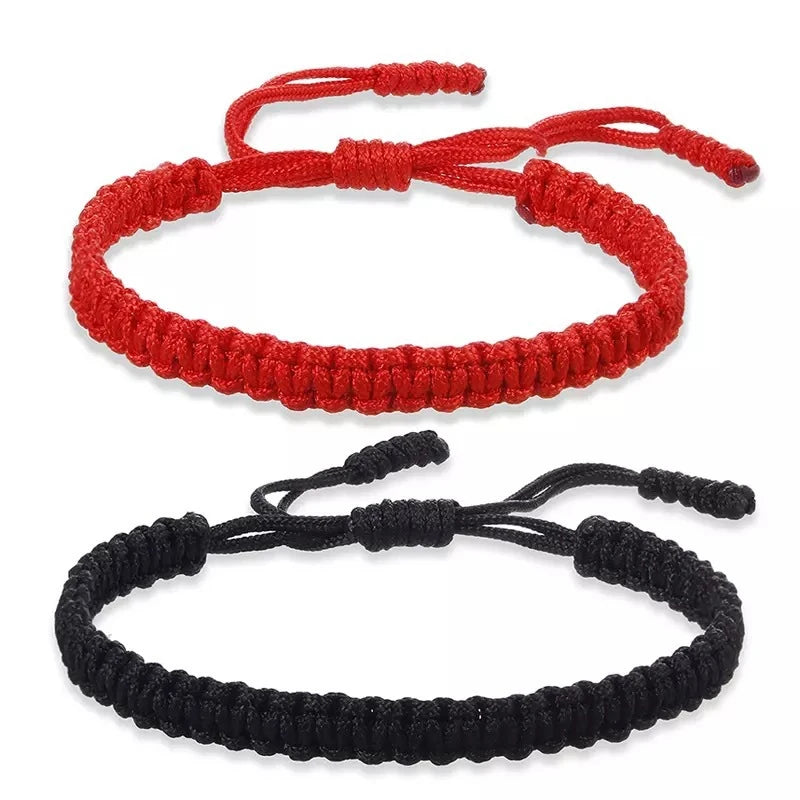 Bracelet Tibétain Tressé – Cordon Noir, Rouge ou Blanc à Nœuds, Réglable, Femme et Homme