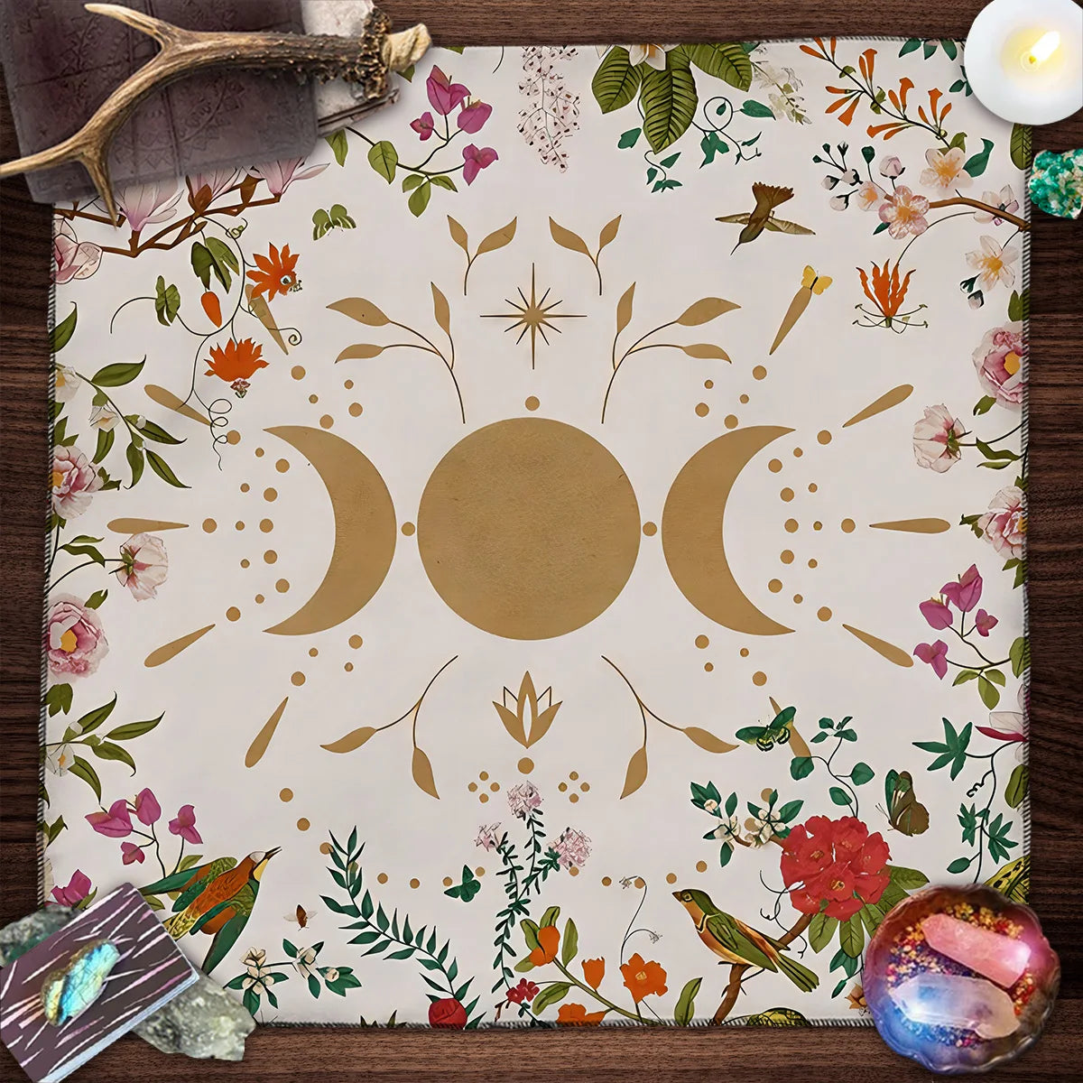 Nappe de Tarot Arbre de Vie en Velours – 15 Motifs : Arbre Doré, Phases de Lune, 50 ou 75 cm