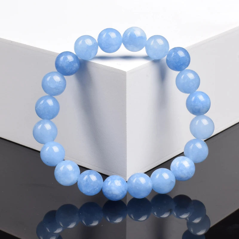 Bracelet Aigue-Marine Naturelle – Perles Bleu Ciel 6 ou 8 mm, 17 à 21 cm, Élastique