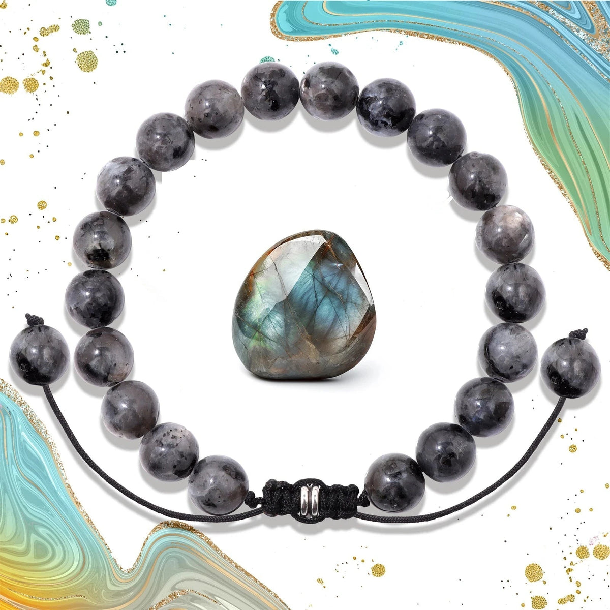 Bracelet Cordon Tressé Réglable – Perles de Pierre Naturelle au Choix 4, 6 ou 8 mm, avec Carte