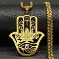 Collier Main de Fatma et Ankh en Acier Inoxydable – Lotus et Œil d'Horus, Doré ou Argenté, Unisexe