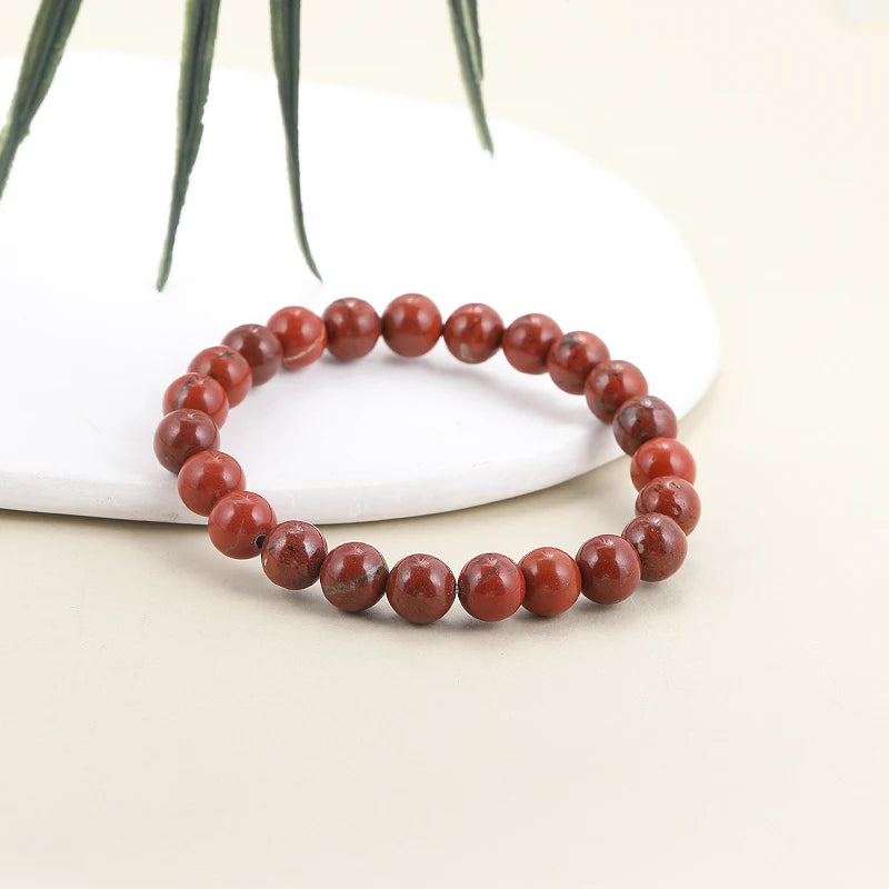 Bracelet Jaspe Rouge Naturel Femme et Homme – Perles Rondes Rouge Terre, Élastique, Bracelet Pierre Naturelle Lithothérapie, Idée Cadeau