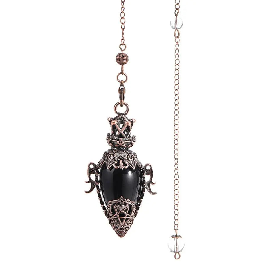 Pendule Divinatoire en Pierre Naturelle – Monture Vintage Ciselée, 8 Pierres et 2 Modèles