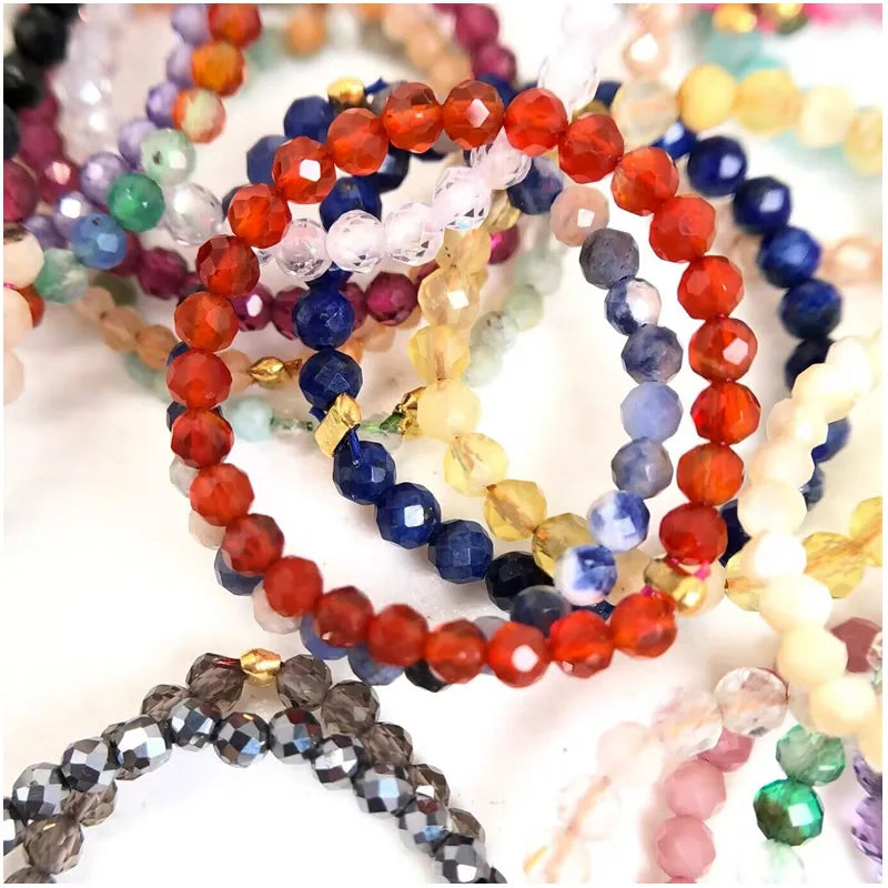 Bague Fine en Perles de Pierre Naturelle Facettées 2 mm – Extensible, 26 Pierres au Choix